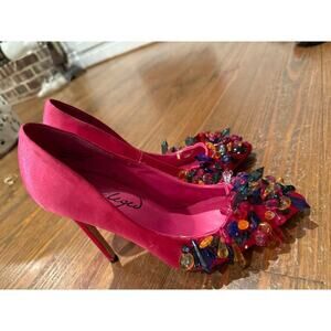 Privileged Vizara Electric Pink Stilettos with Multicolor Jewels, sz 8.5